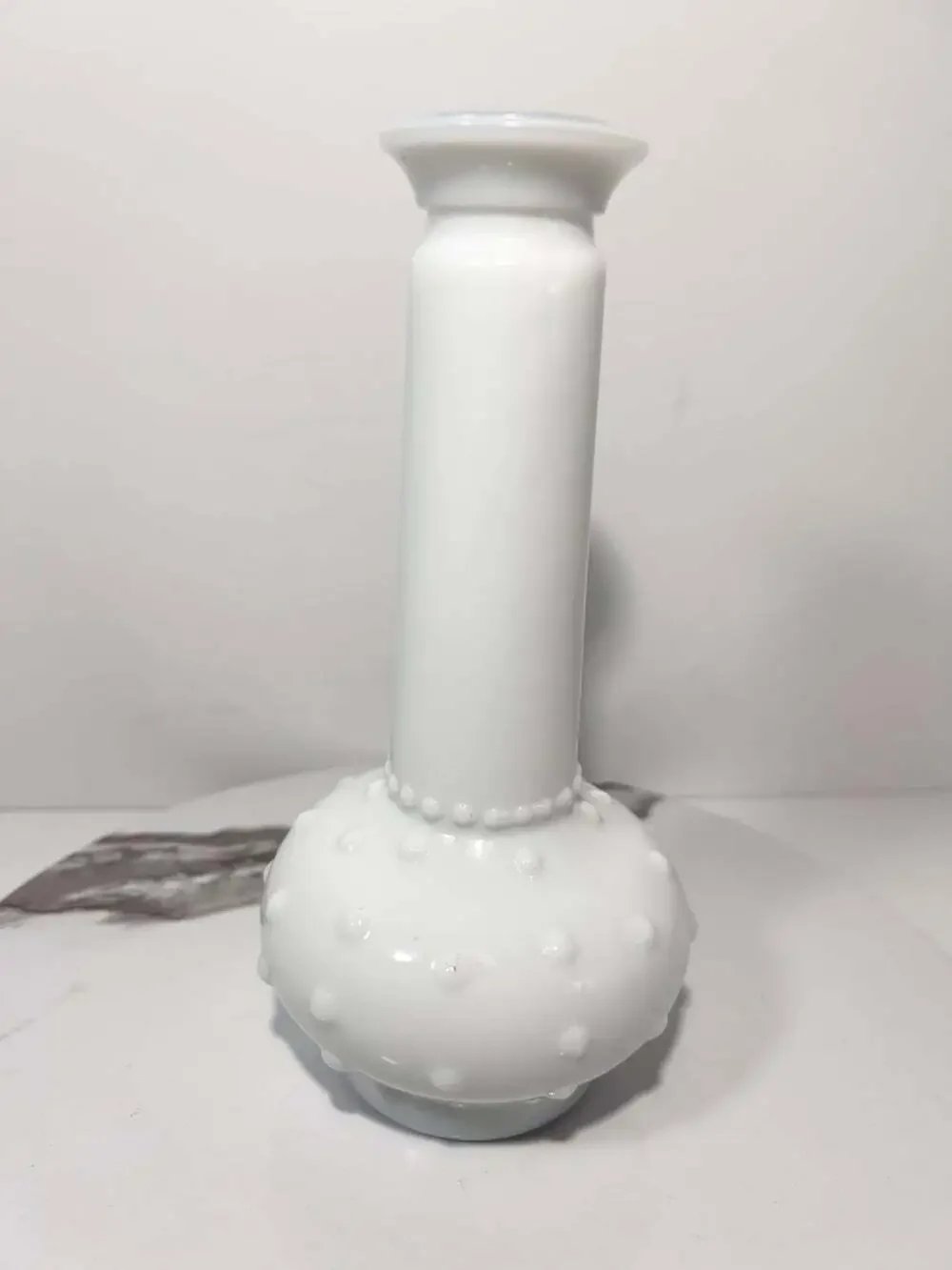 Vintage  E.O. Brody White Milk Glass Hobnail Bud Vase 8